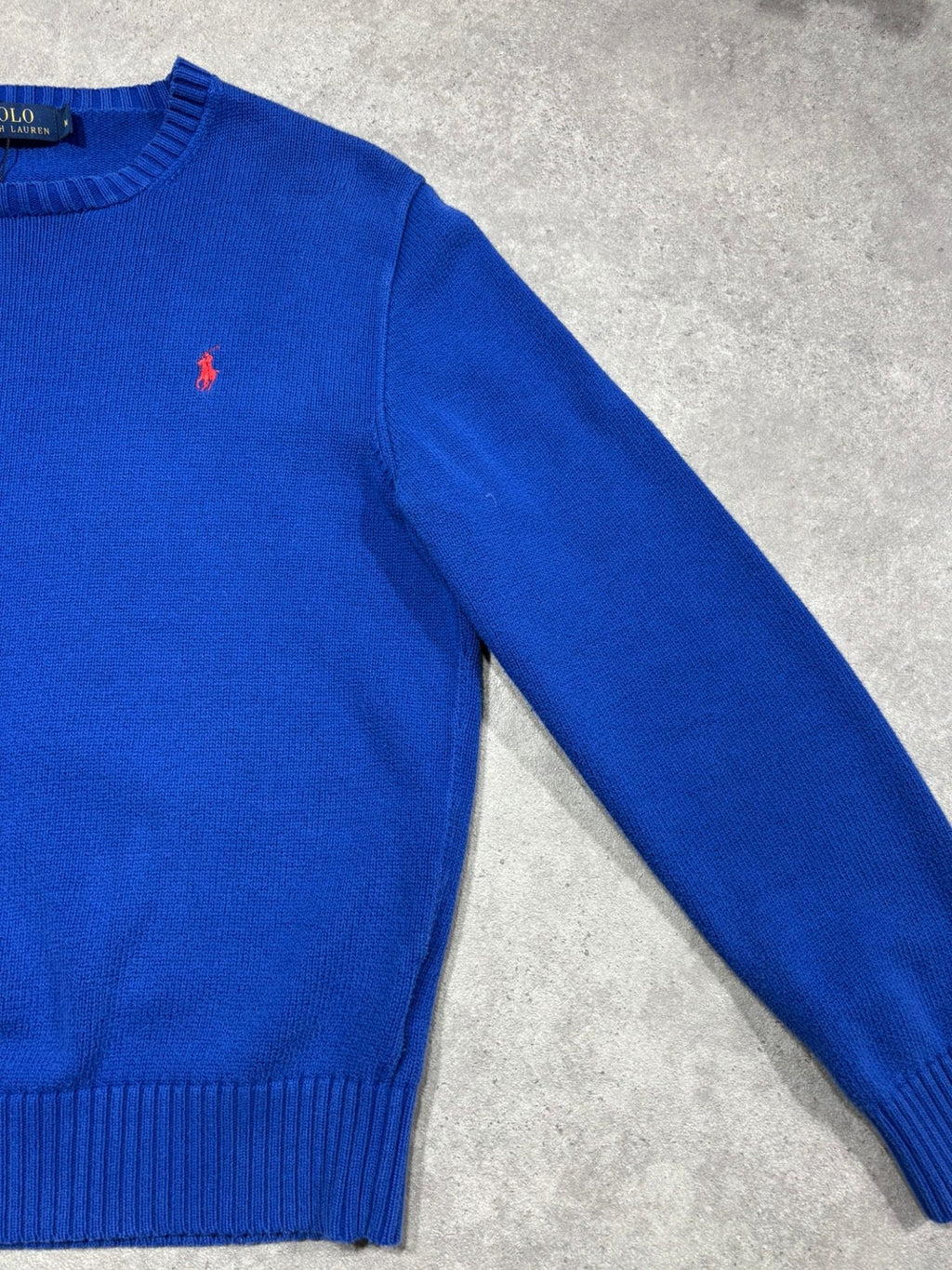 Pull Ralph Lauren grosses mailles bleu (M)