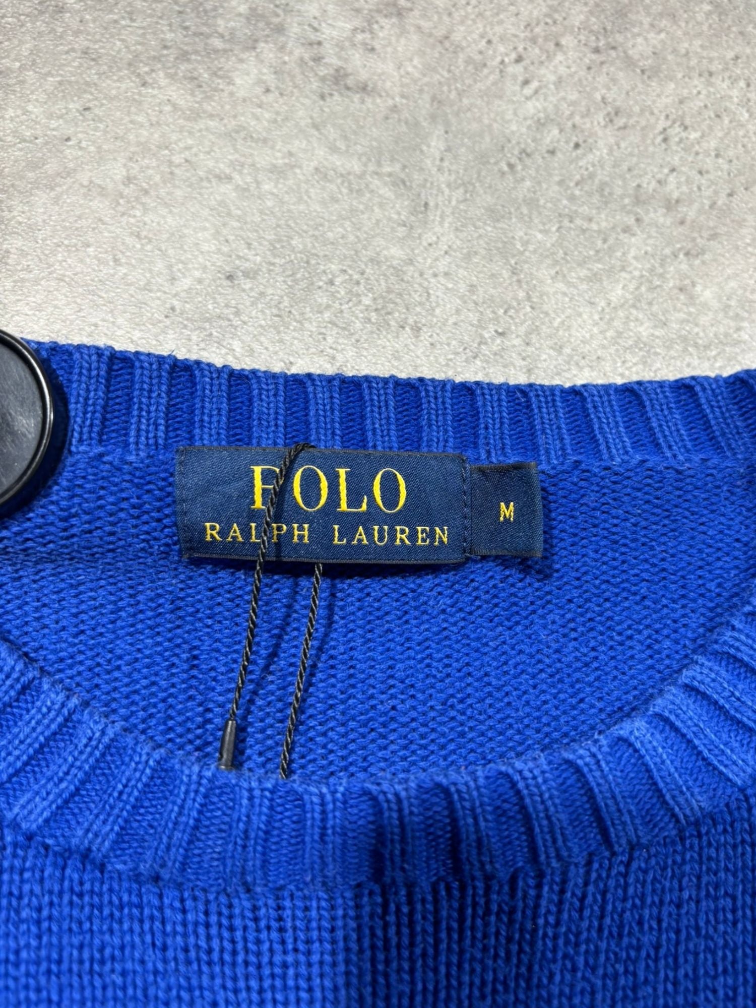 Pull Ralph Lauren grosses mailles bleu (M)