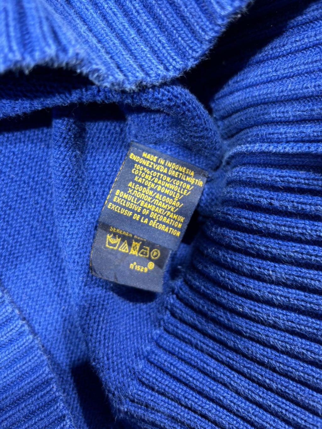 Pull Ralph Lauren grosses mailles bleu (M)