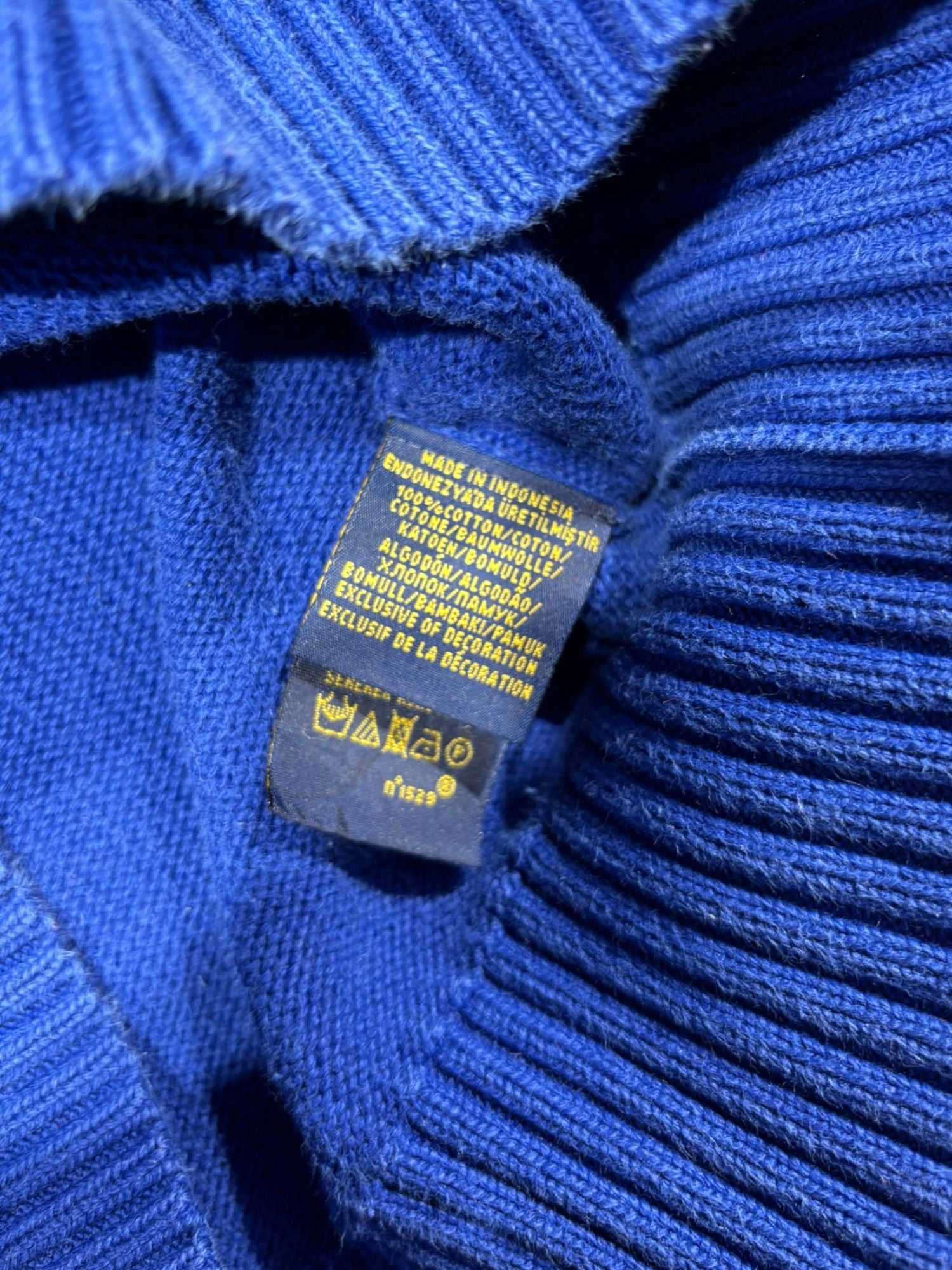 Pull Ralph Lauren grosses mailles bleu (M)