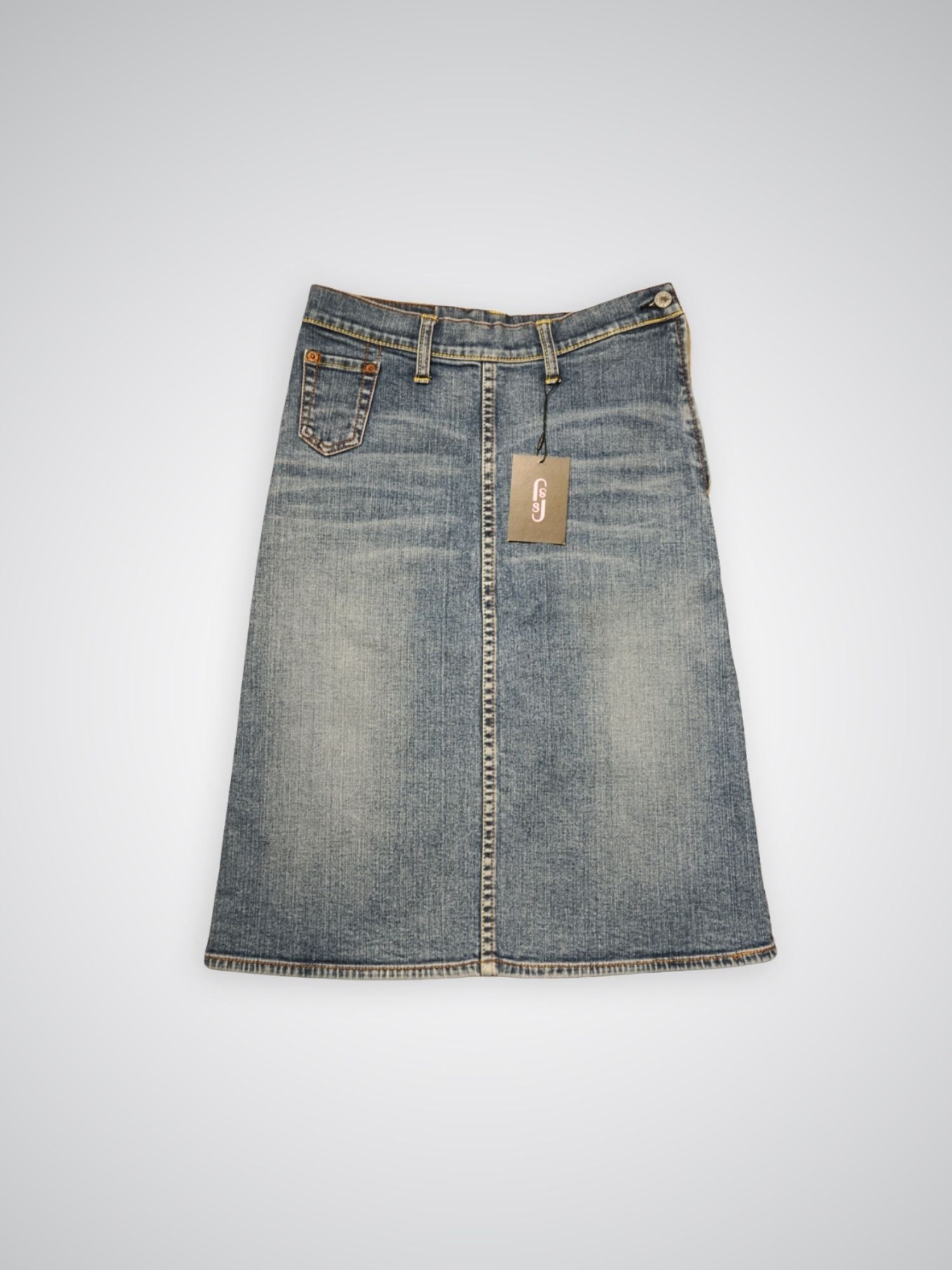 Jupe mi-longue en jean Evisu (S femme)