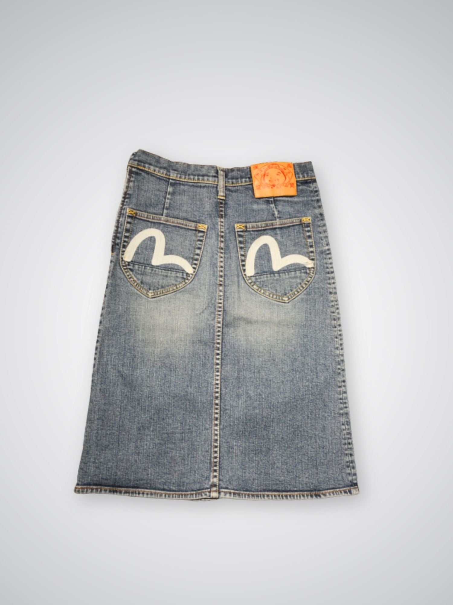 Jupe mi-longue en jean Evisu (S femme)