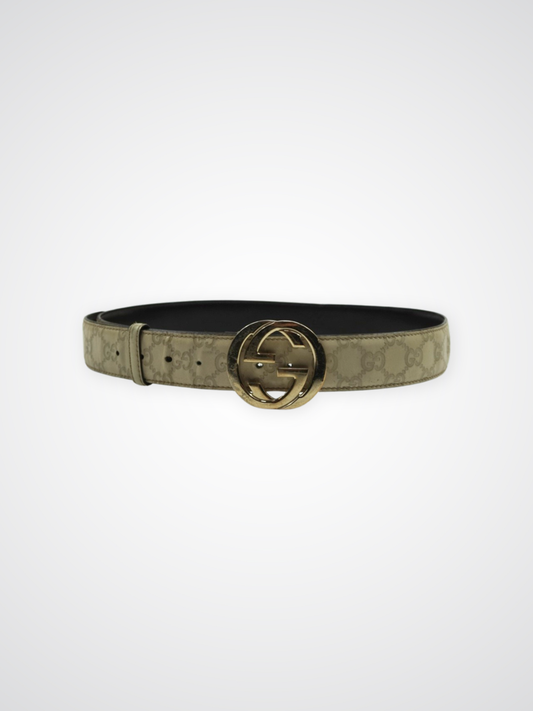 Ceinture beige à logo et monogramme - Gucci