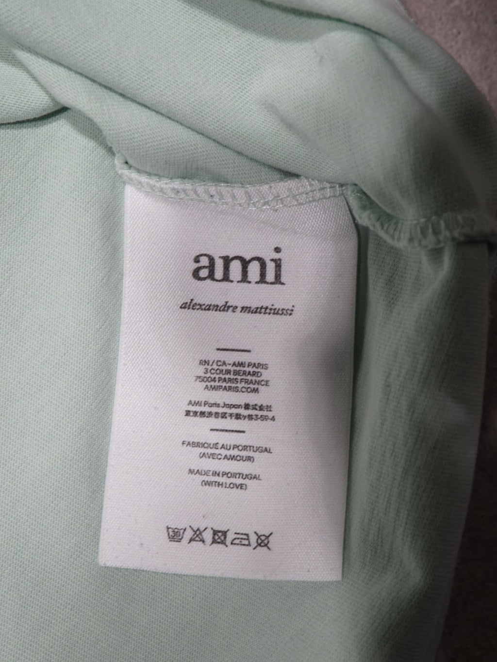 T-shirt vert d’eau ton sur ton AMI Paris (L)